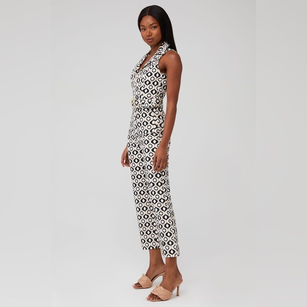 Show Me Your Mumu Jacksonville Cropped Geo Denim Jumpsuit Size Medium - Picture 2 of 13